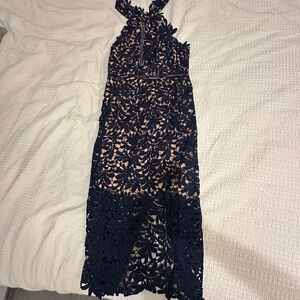 Elegant Navy Lace Dress